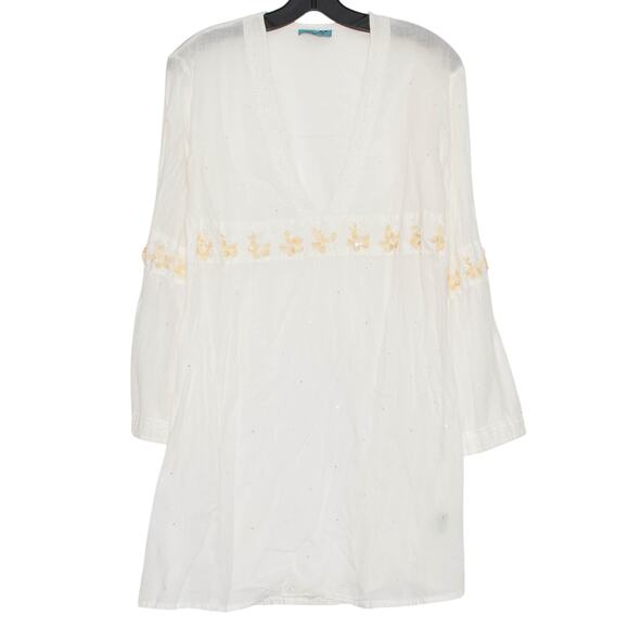 Letarte Swim Cover Up Sheer Sequin Boho Cottage Coastal Hippie Beachy White M/L - Picture 10 of 10